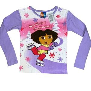 Vintage Y2K Dora the Explorer Nick Kids Here we go! holiday ice skating PJ top 8
